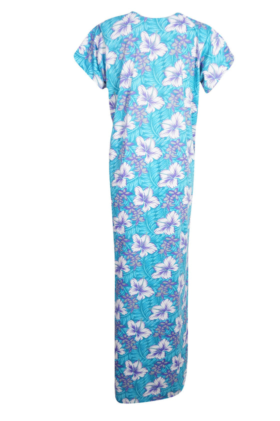 Soft Knit Caftan Dresses, Kaftan Maxi Dresses Blue Floral Nightgown L