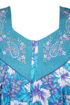 Soft Knit Caftan Dresses, Kaftan Maxi Dresses Blue Floral Nightgown L