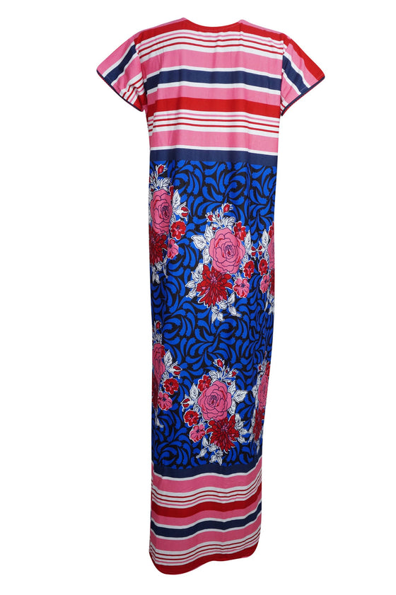 Boho Blue Muumuu Nightgown Dresses, Housedress Lounger Summer Caftan M
