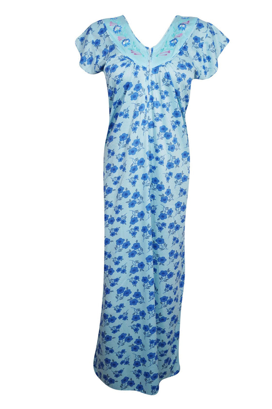 Soft Knit Caftan Dresses, Kaftan Maxi Dress Blue Lounger Nightgown S/M