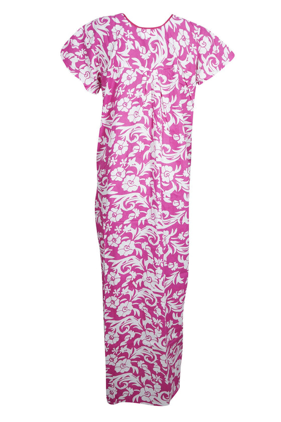 Maxi Caftan Dress, Kaftan, Pink White Printed Sleepwear, L
