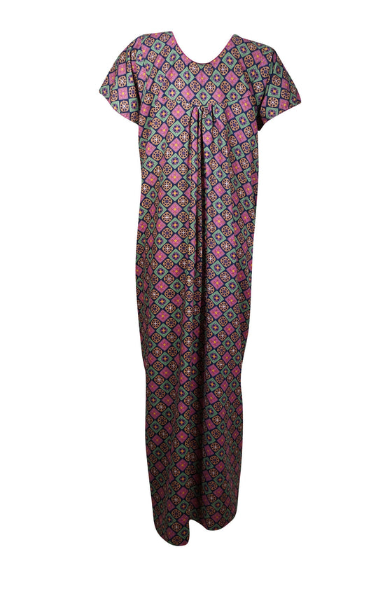 Maxi Dress, Pink Blue Kaftan Nightgown, Floral Print size