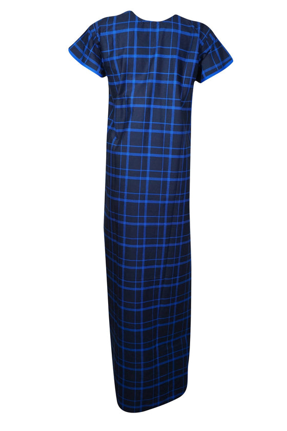 Maxi Dress, Black Plaid Cotton Night Gown, Sleepwear L