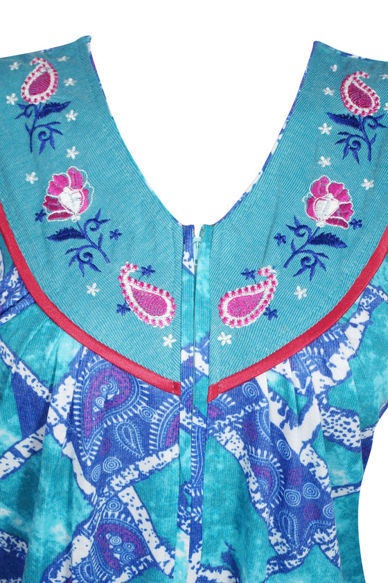 Loose Caftan Maxi Dresses, Summer Resort Kaftan Maxi Dress Blue Nightgown L