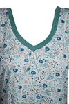 Maxi Caftan Dress, White Green Floral Printed Lounger M