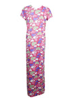 Maxi Caftan Dress, Pink Heart Printed Casual Nightwear M