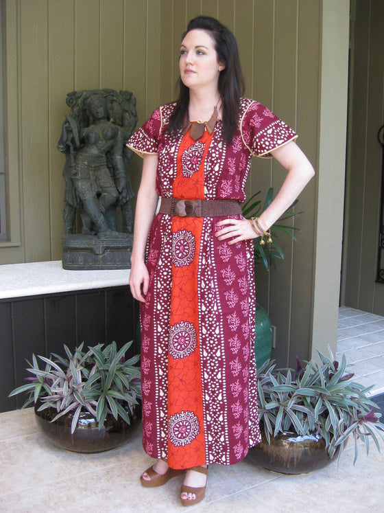 Maxi Dress, Caftan, Yellow Blue Floral Nightgown, Maternity L