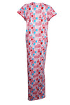 MUUMUU Caftan Dress, Red Pink Printed Lounger Dresses, L