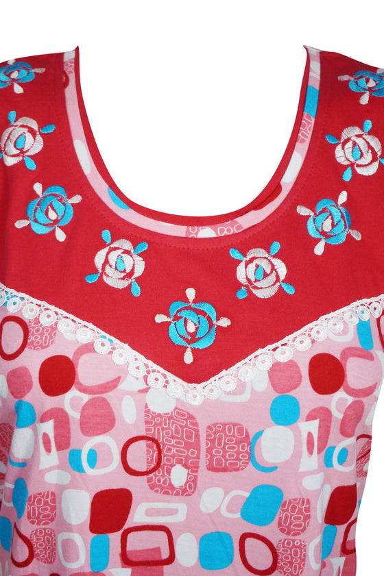 MUUMUU Caftan Dress, Red Pink Printed Lounger Dresses, L