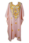 Embroidered Caftan Maxi Dress, Pink Sherbet Flowy Kaftan Dresses 3XL