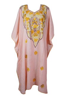  Embroidered Caftan Maxi Dress, Pink Sherbet Flowy Kaftan Dresses 3XL