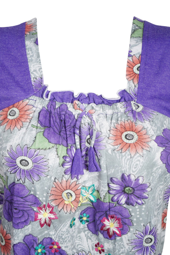 Maxi Dress, Purple Gray Floral Printed Maternity Dresses, M