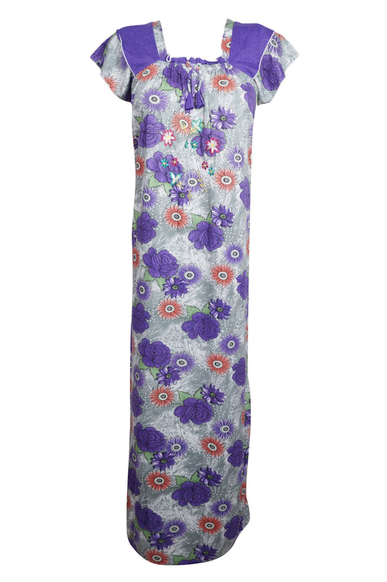 Maxi Dress, Purple Gray Floral Printed Maternity Dresses, M
