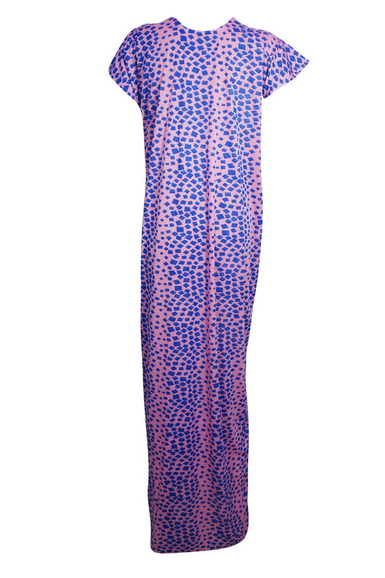 Maxi Dress, Nightgown, Pink Blue Floral Printed Dress, L