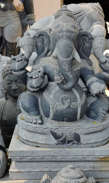  PRE ORDER-Natural Stone Blessing Ganesha Garden Statue Hand carved Granite Stone