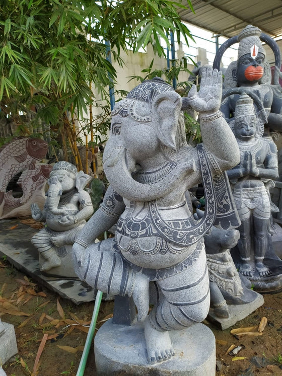 PRE ORDER-Natural Stone Ganesha Garden Statue Handcarved Granite Stone