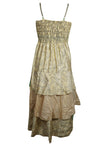Spaghetti Strap Beach Dress, Beige Green Floral Dress, SM