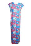 Maxi Dress, Blue Floral Printed Sleepwear Dresses, Loose L