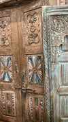 Antique Indo-French Door, Rustic Carved Jali Teak Architecture Doors 98