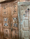 Antique Indo-French Doors with Frame, Rustic Carved Jali Teak Doors 98