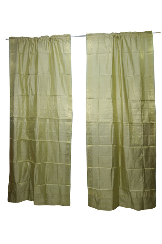 Pair of India Sari Curtains, Handmade Bed Canopy, Window Curtain Ivory Gold