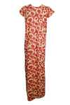 Maxi Dress, Red Yellow Floral Printed Caftan Dresses, M