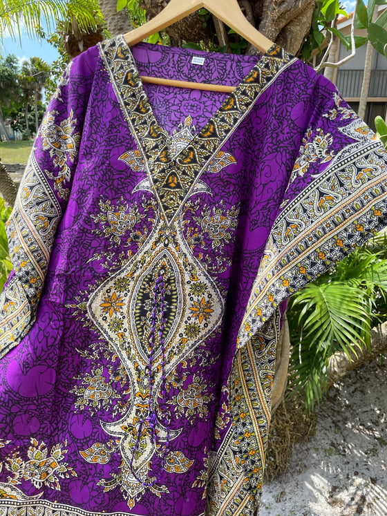 Purple Oversized Tunic Kaftan Dresses, Boho Hippie Dashiki Caftan Dress, 2XL