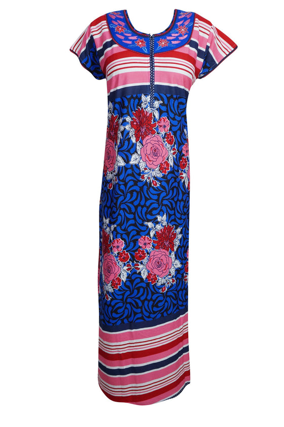 Boho Blue Muumuu Nightgown Dresses, Housedress Lounger Summer Caftan M