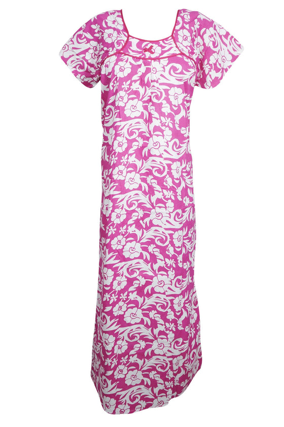 Maxi Caftan Dress, Kaftan, Pink White Printed Sleepwear, L
