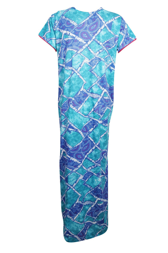 Loose Caftan Maxi Dresses, Summer Resort Kaftan Maxi Dress Blue Nightgown L