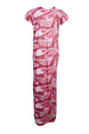 Maxi Caftan Dress, Red Pink Floral Printed Loose M