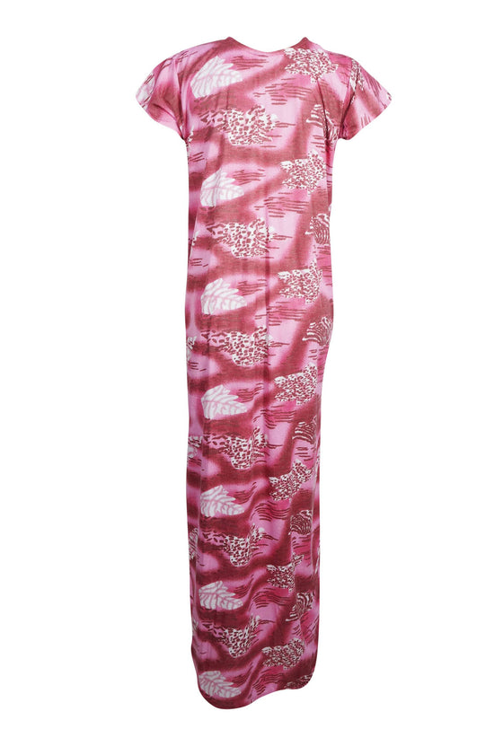 Maxi Caftan Dress, Red Pink Floral Printed Loose M