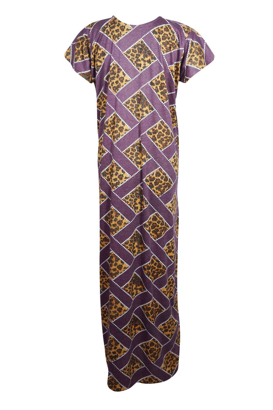 Maxi Dress, Muumuu, Purple Leopard Print Lounger Caftan L