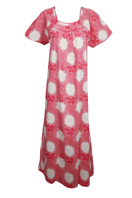 Boho Maxi Kaftan Dresses, Muumuu, Housedress, Pink Summer Nightgown Lounger L