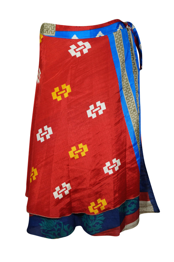 Wrap Skirt, Sari Silk Two Layer Reversible Boho Beach Skirt Onesize