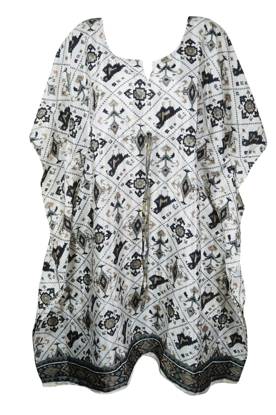 Kaftan Black White Recycle Silk Tunic Kaftan, Luxurious Size