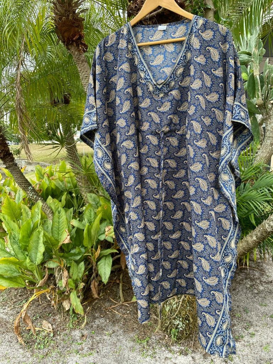 Kaftan Dresses, Butter Silk Tunic Caftan, Dark Blue L-3XL