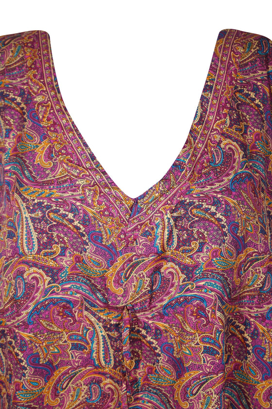 Womans Maxi Caftan Dress, Silk Pink Paisley Kaftan Resort Maxi Dresses 3XL