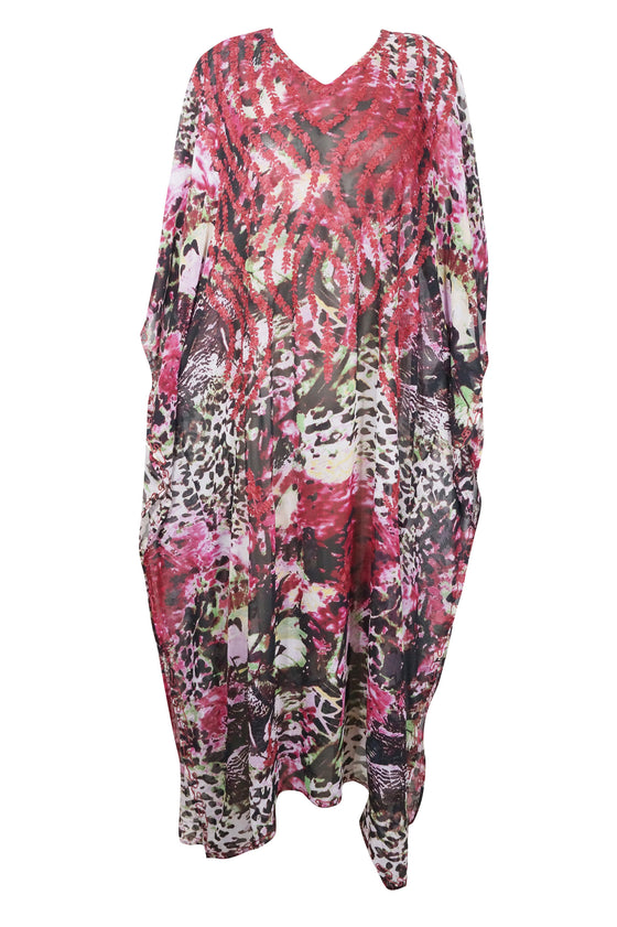 Caftan Maxi Dress, Embellished Soft Kimono Caftan, Pink Black M-4X