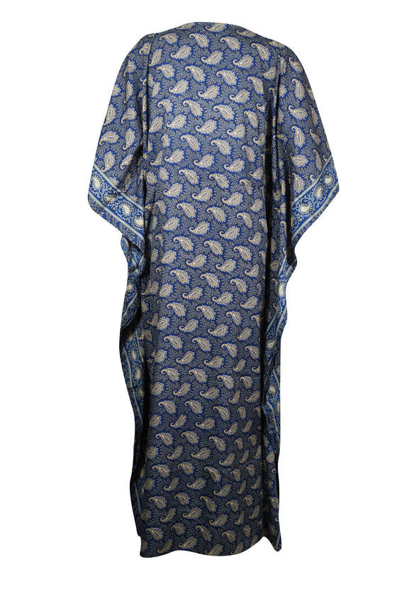 Boho Kaftan, Blue Butter Silk Caftan Maxi Dress, 2XL