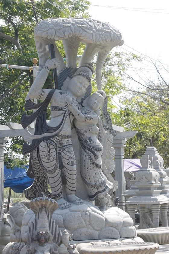 PRE ORDER-Natural Stone Fluting Krishna Radha Standing Garden Statue