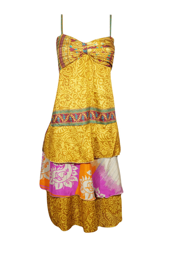 Yellow Beach Dress, Summer Strap Dresses, Recycle Silk Boho Chic Style SM
