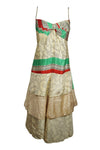 Spaghetti Strap Beach Dress, Beige Green Floral Dress, SM