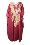 Dark Red Maxi Caftan Dress, Embroidered Summer Loose Kaftan Dresses, L-3XL
