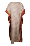 Flowy Kimono Kaftan, Recycle Silk Maxi Dresses, Boho Retro Caftan, Orange XL