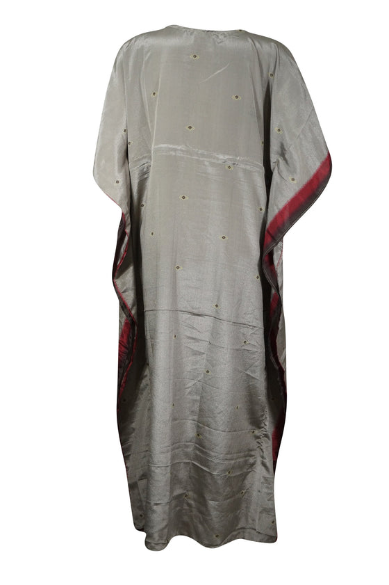 Womand Retro Kimono Kaftan Maxi Dress, Gray Silk Caftan Dresses, M-2XL