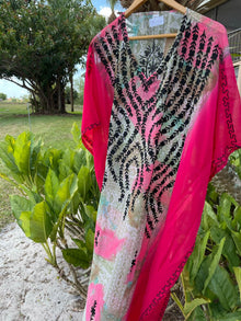  Caftan Maxi Dress, Embellished Georgette Caftan, Pink M-4X