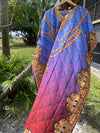 Sheer Beach Maxi Caftan Dress, Blue Jewel Print Georgette Kimono Caftan 3XL