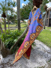 Sheer Beach Maxi Caftan Dress, Blue Jewel Print Georgette Kimono Caftan 3XL