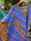 Sheer Beach Maxi Caftan Dress, Blue Jewel Print Georgette Kimono Caftan 3XL